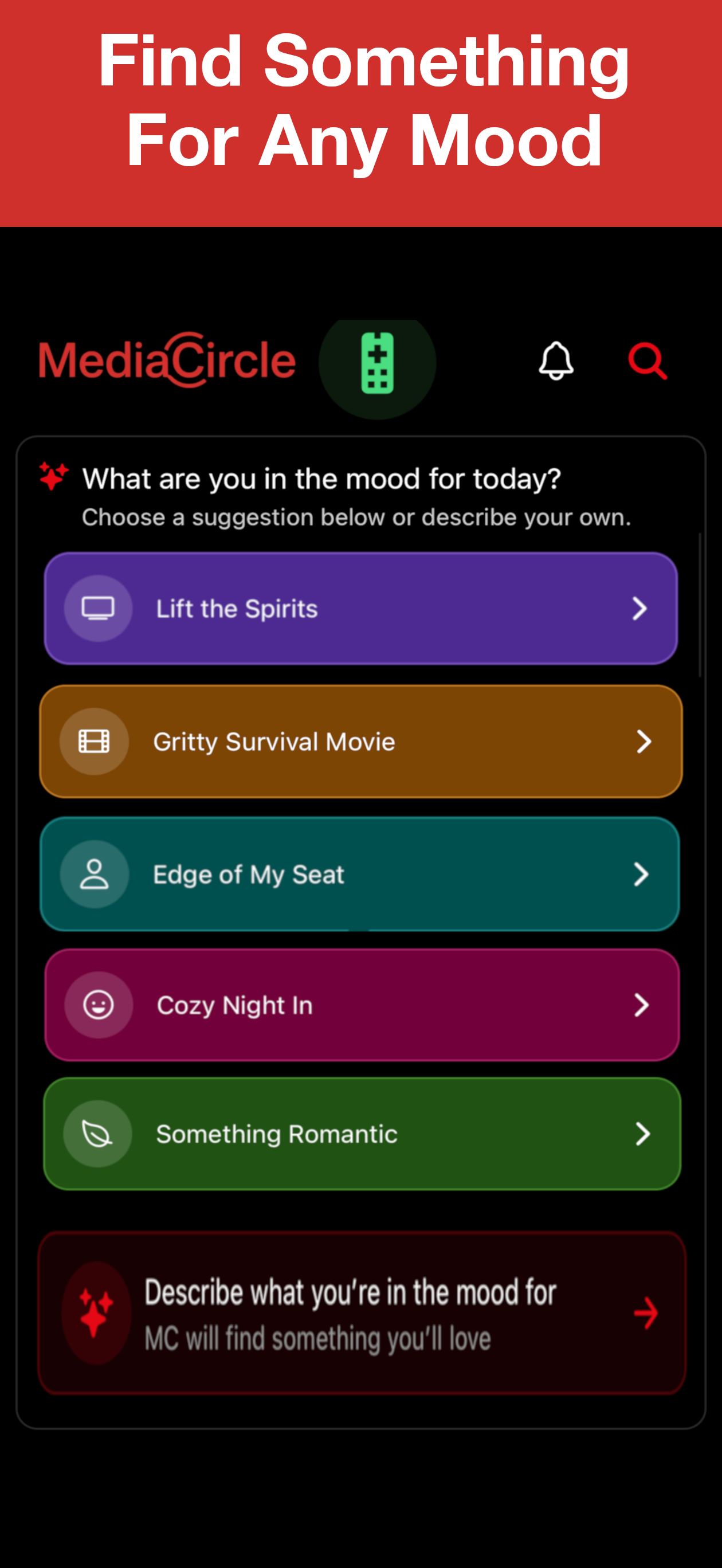 Mood-led suggestions flowing into MediaCircle Chat