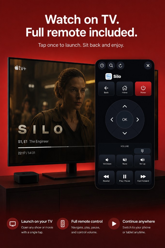 MediaCircle launching a show on a TV with the full in-app Roku remote